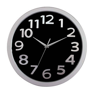 Wall Clock 330mm - Silver Rim/Black Face