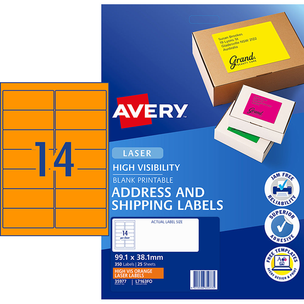 Fluoro Orange - Fluoro Labels 1 Per Sheet 25 Sheets