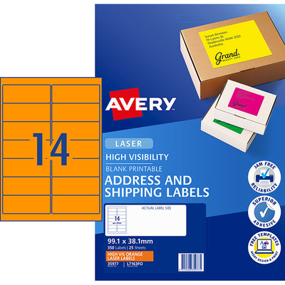 Fluoro Orange - Fluoro Labels 1 Per Sheet 25 Sheets