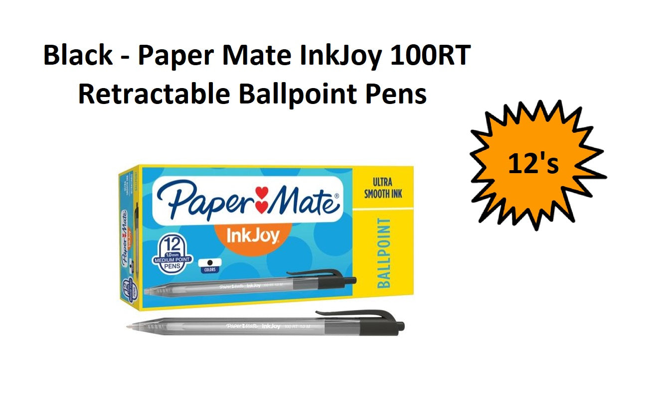 Black (Box of 12) - Papermate Inkjoy 100RT Ballpoint Pens