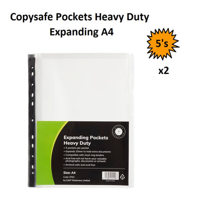 Pack of 5 - Expanding A4 Copysafe Pockets / Sheet Protectors