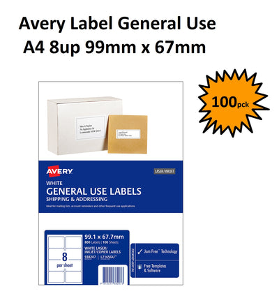 Avery Brand General Copier Labels - 8 Per Sheet 100 sheets