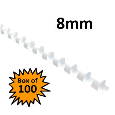 White 8mm - Binding Coils (Box of 100)