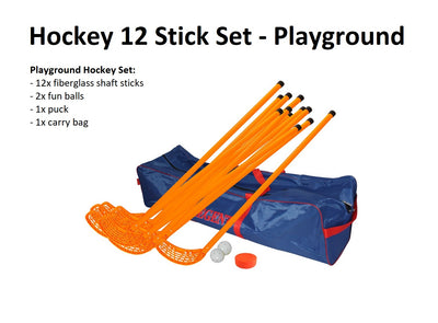 Playground Hockey Set -12 Sticks, 3 balls, carry bag