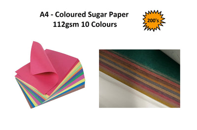 A4 - Coloured Sugar Paper 112gsm - 10 Colour 200's