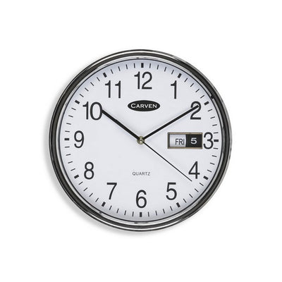 Wall Clock with Date 285mm - Silver Rim