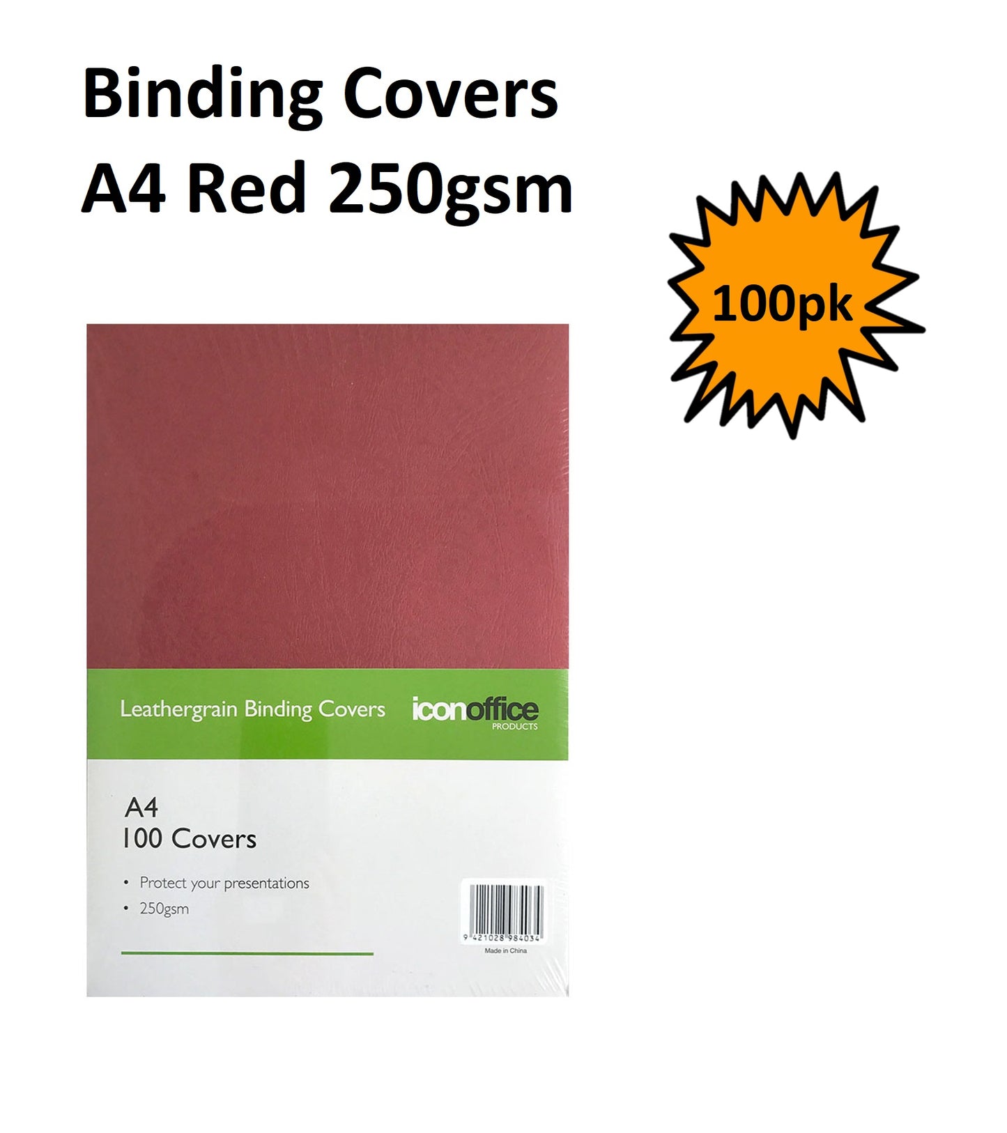 Red - Leathergrain A4 Binding Covers (Pack of 100)