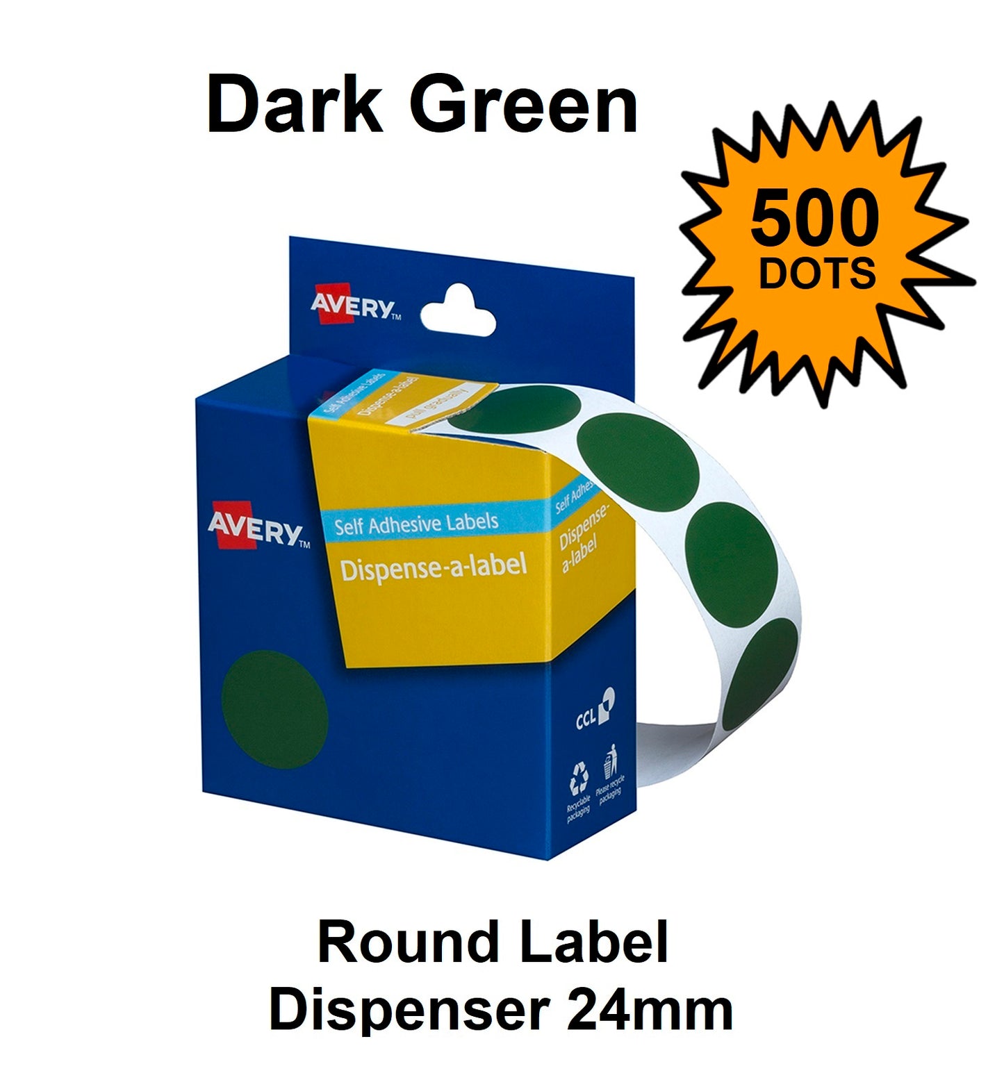 Dark Green 24mm - Coloured Dots Label Dispenser