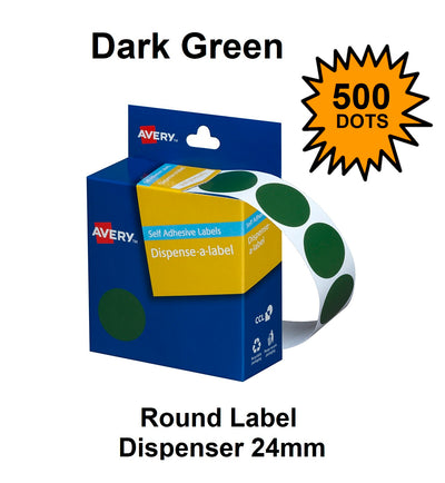 Dark Green 24mm - Coloured Dots Label Dispenser