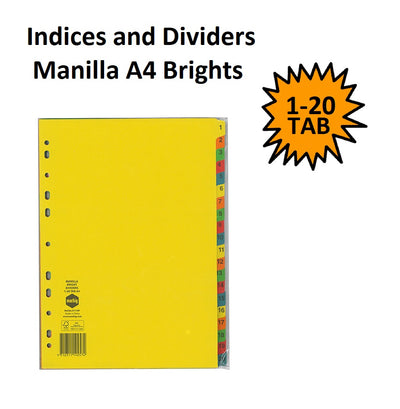 20 Tab - Indices Manilla Bright Colours