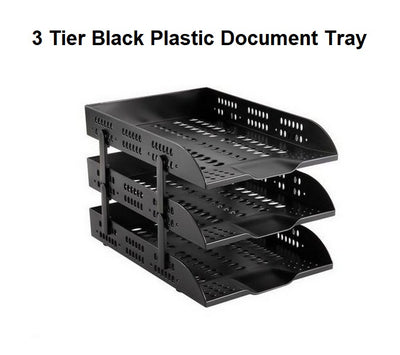 3 Tier Black Plastic Document Tray