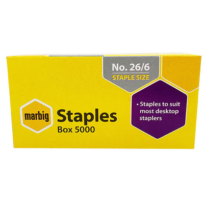 Marbig Staples - 26/6mm - Box of 5000