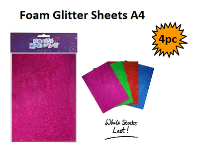 A4 Foam Glitter Sheets - Pack of 4