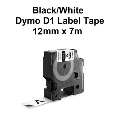 Black on White - 12mm x 7M Okin Compatible Dymo D1 Tape