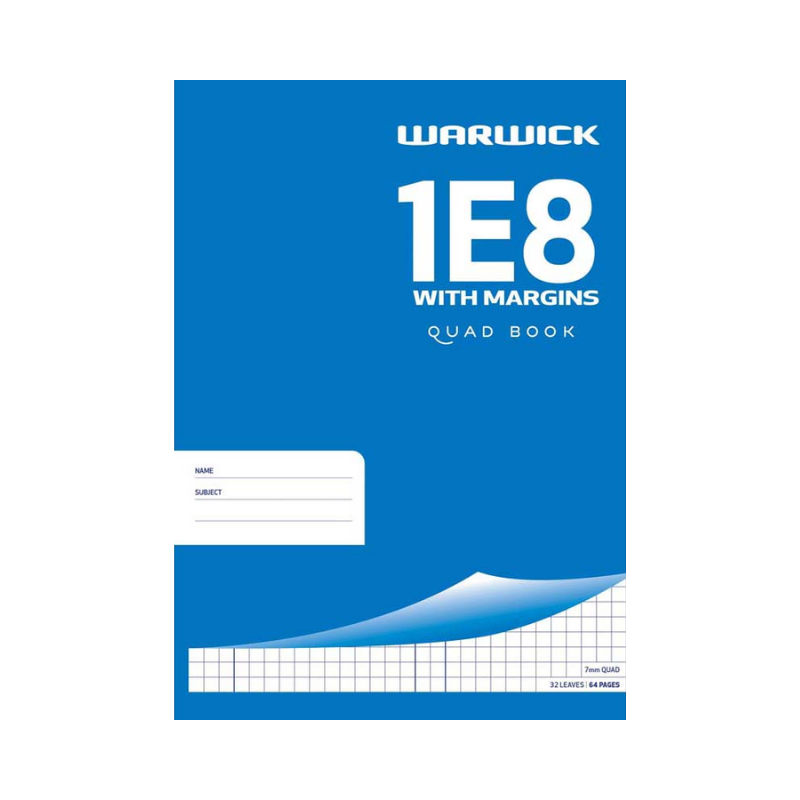 1E8 - Exercise Book - 7mm Quad - With Margin (Warwick)