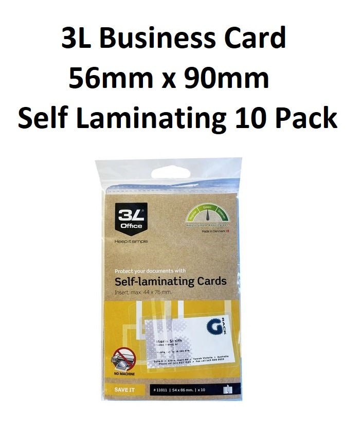 3L Self Laminating Business Card Pouches - Pack of 10 (56 x 90mm)