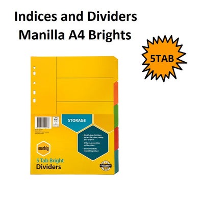 5 Tab - A4 Indices Manilla Bright Colours