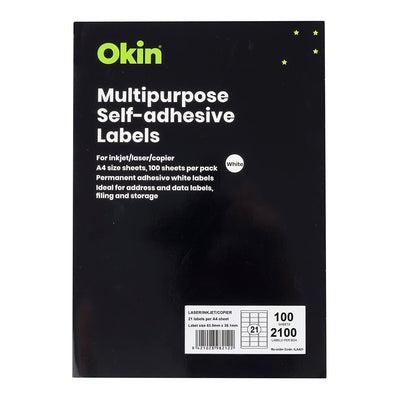 Okin Brand General Copier Labels - 21 Per Sheet 100 sheets