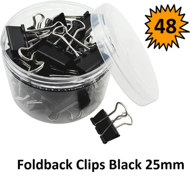 Foldback Clips 25mm - Tub of 48 Black