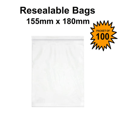 Resealable Bags 155mm x 180mm Packet 100