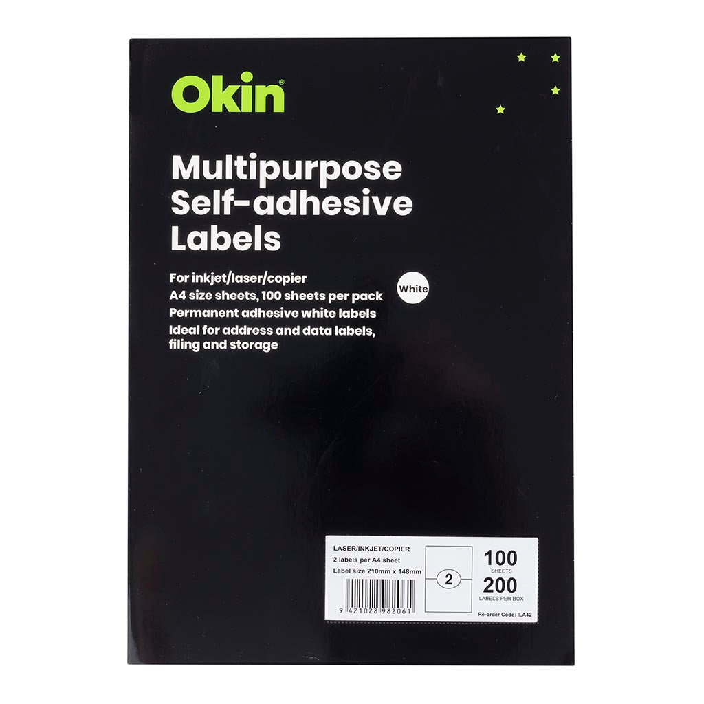 Okin Brand General Copier Labels - 2 Per Sheet 100 sheets
