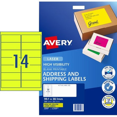 Fluoro Yellow - Fluoro Labels 14 Per Sheet 25 sheets