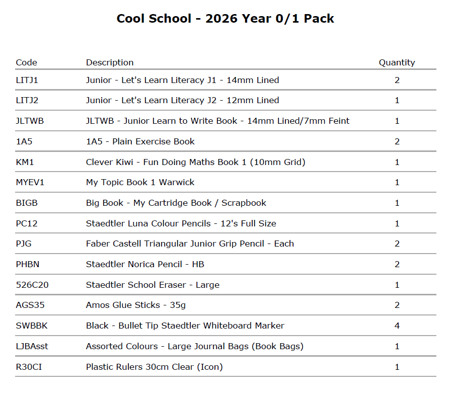 Cool School - 2026 Year 0/1 Pack