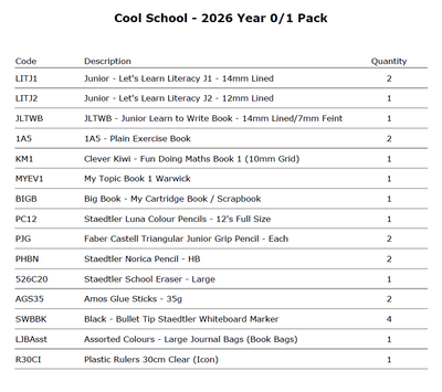 Cool School - 2026 Year 0/1 Pack