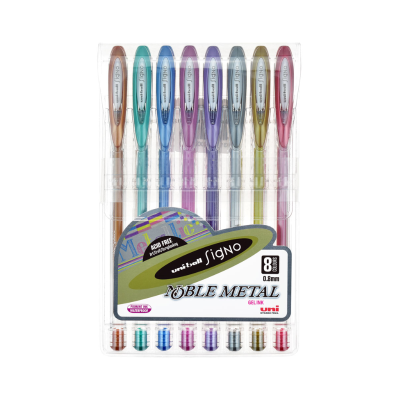 Metallic Gel Pens (Set of 8) - Uni Signo Nobel Gel Pens