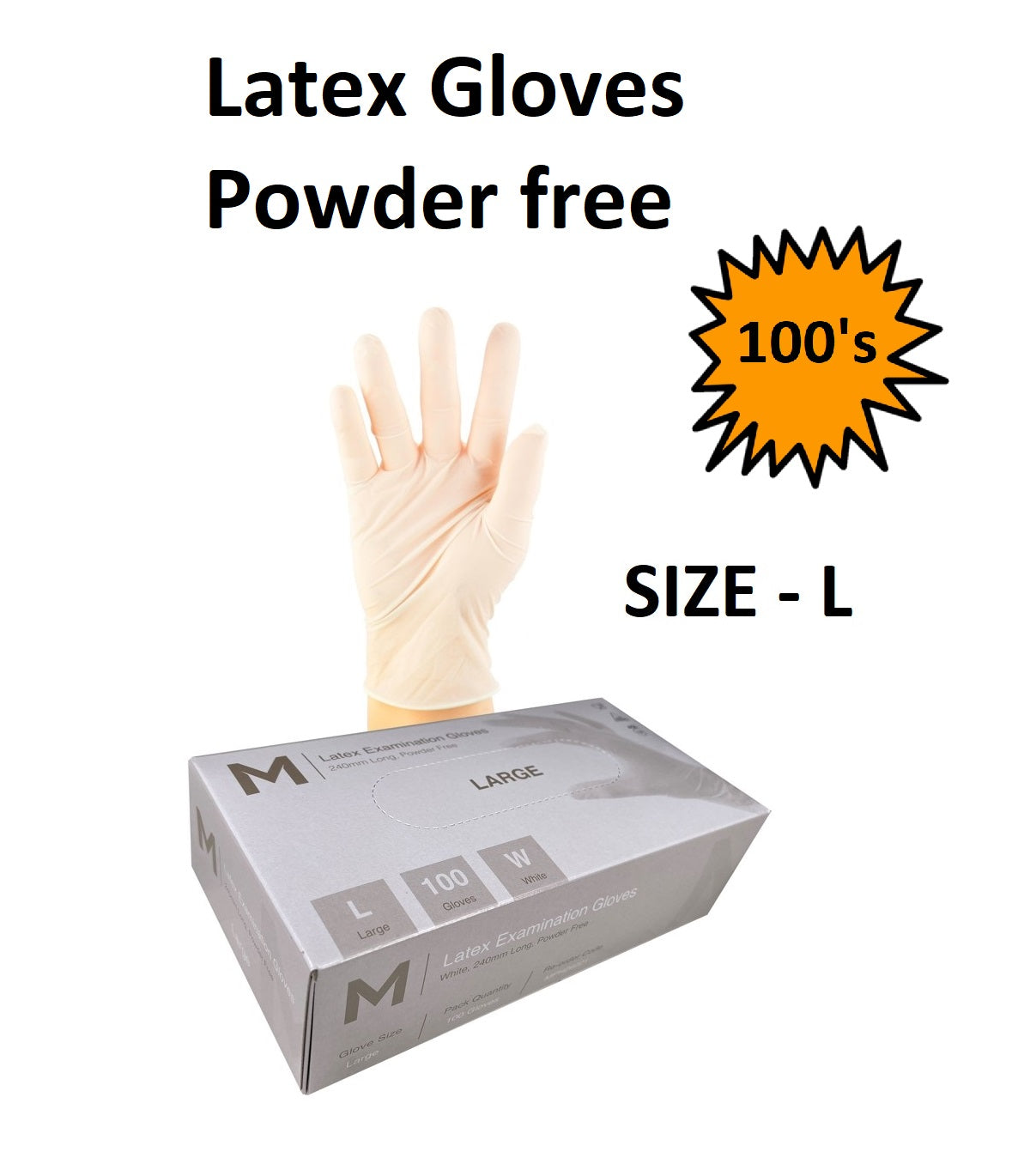 Size L - Latex Gloves (Powder free) Box of 100
