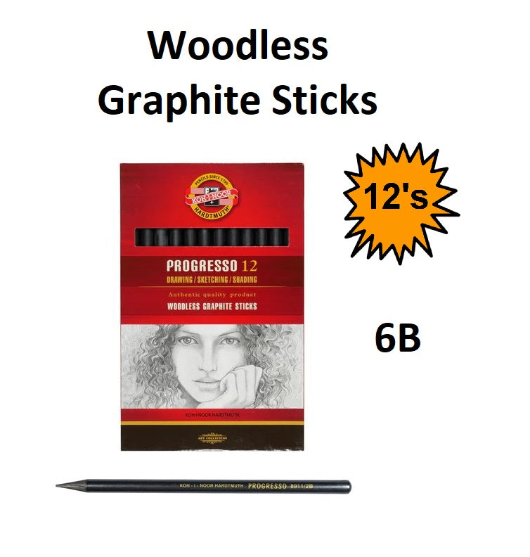 6B (Box of 12) - Graphite Sticks (Woodless)