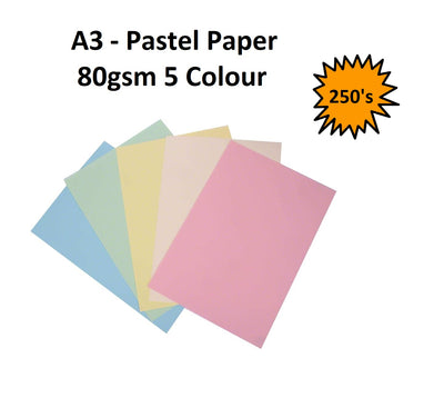 A3 - Pastel 5 Colour Paper 80gsm - 250's