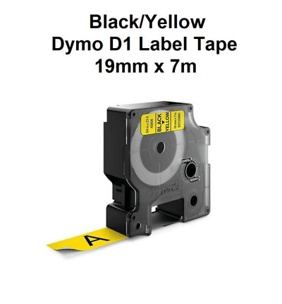 Black/Yellow - 19mm x 7M Dymo D1 Label Tape