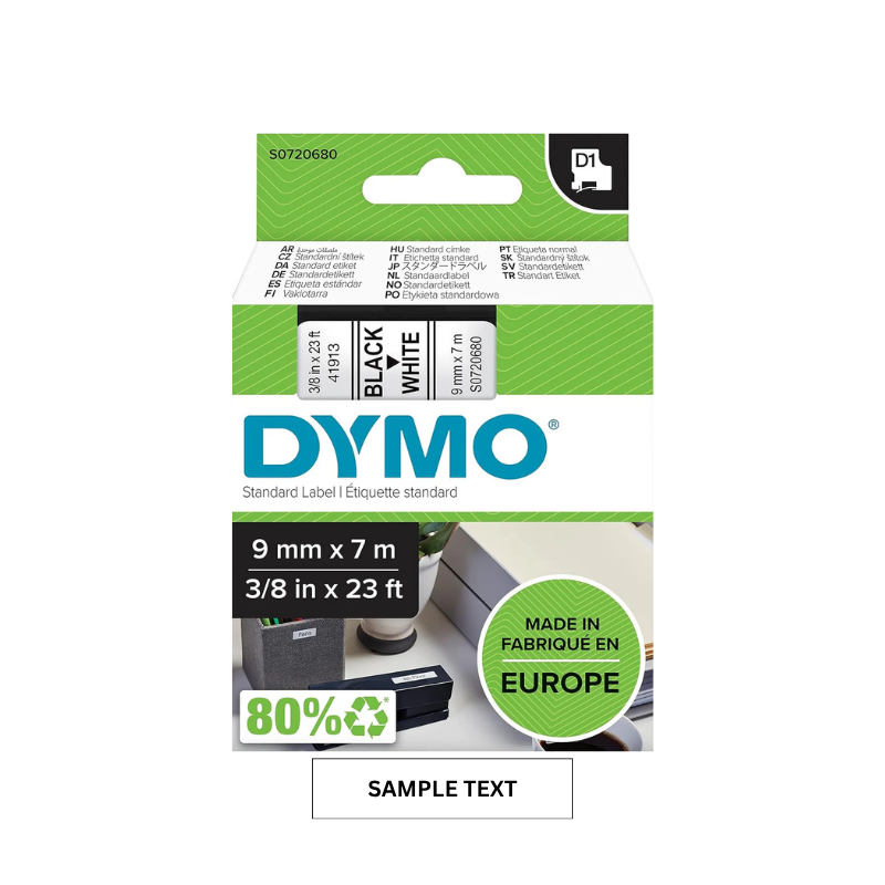 Black on White - 9mm x 7M Dymo D1 Tape