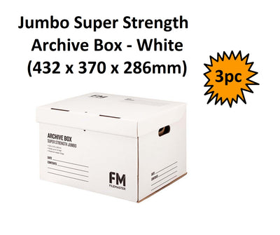 Set of 3 Jumbo Super Strength Archive Box - White (432 x 370 x 286mm)