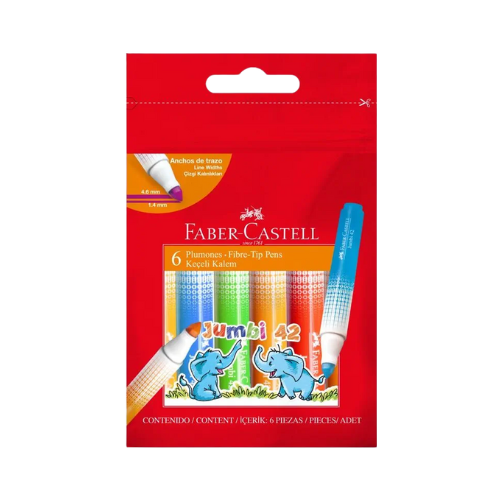 Faber Castell Jumbo Fibre Tip Markers - 6's Neon
