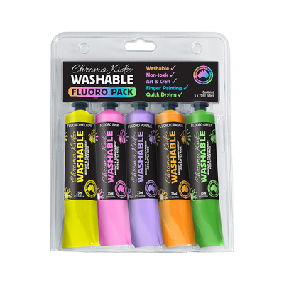 Chroma Kidz Washable Paint - Fluoro 75mL (Set of 5)