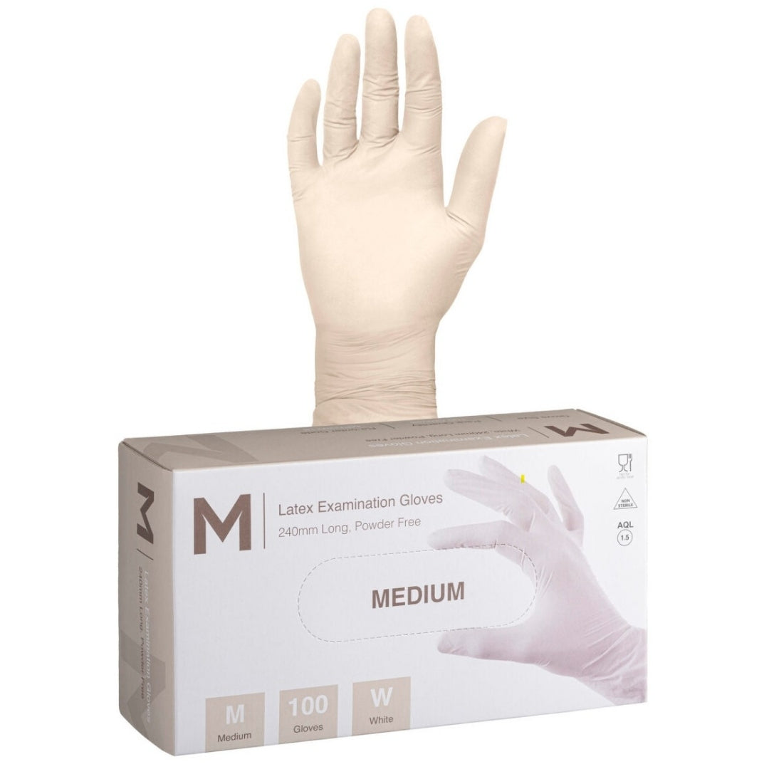 Size M - Latex Gloves (Powder free) Box of 100