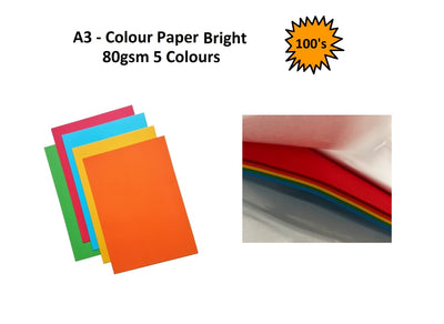 A3 - Bright 5 Colour Paper 80gsm - 100's