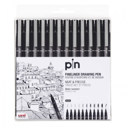 Uni Pin Fineliner Pens - Set of 12