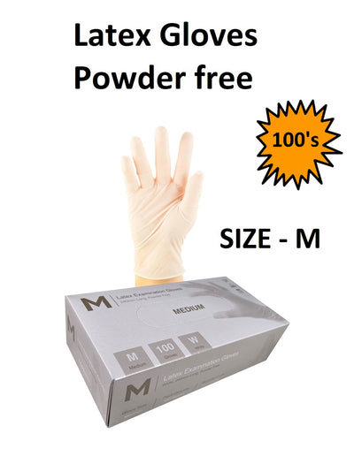 Size M - Latex Gloves (Powder free) Box of 100