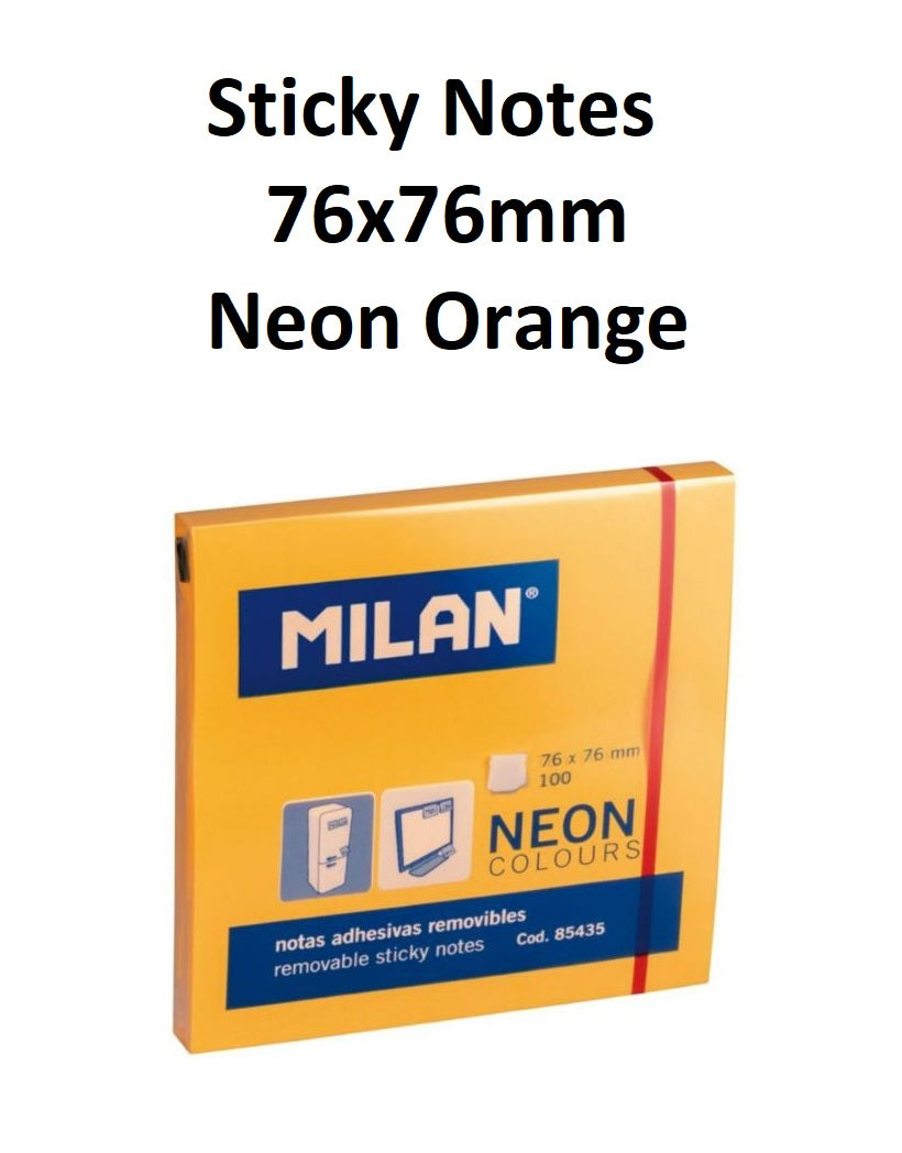 Neon Orange - Stick On Note Pad (76x76mm, 100 sheets)