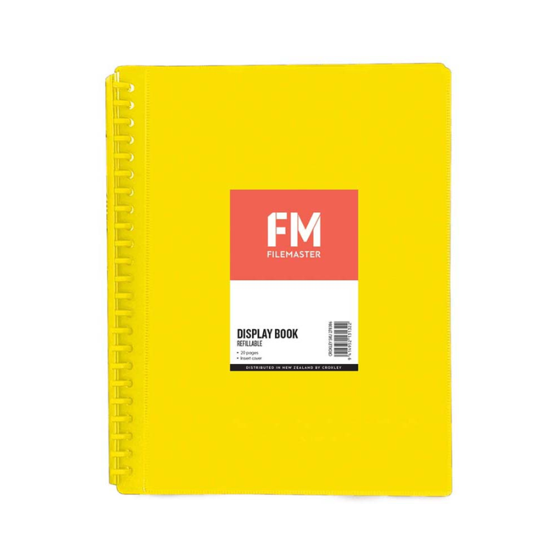 Yellow - A4 Refillable Clearfile 20 Pocket with Insert Front Cover