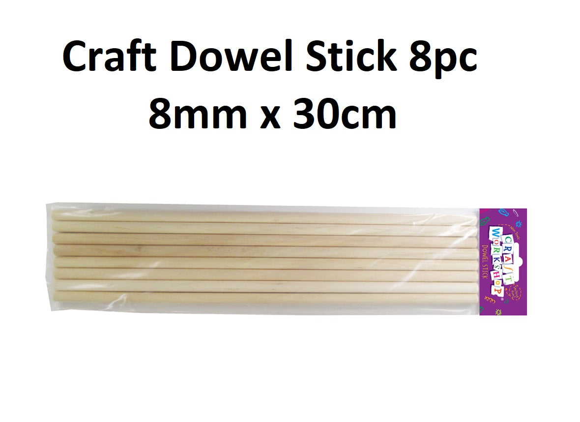 Wooden Dowel Rods - 8mm x 30cm (8pcs)