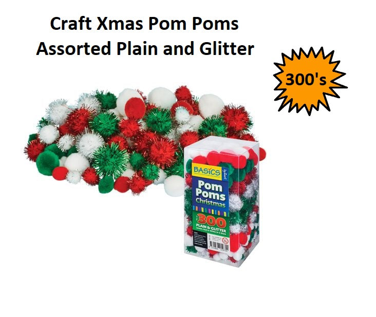 Pom Poms - Christmas Asst - 300's Tub