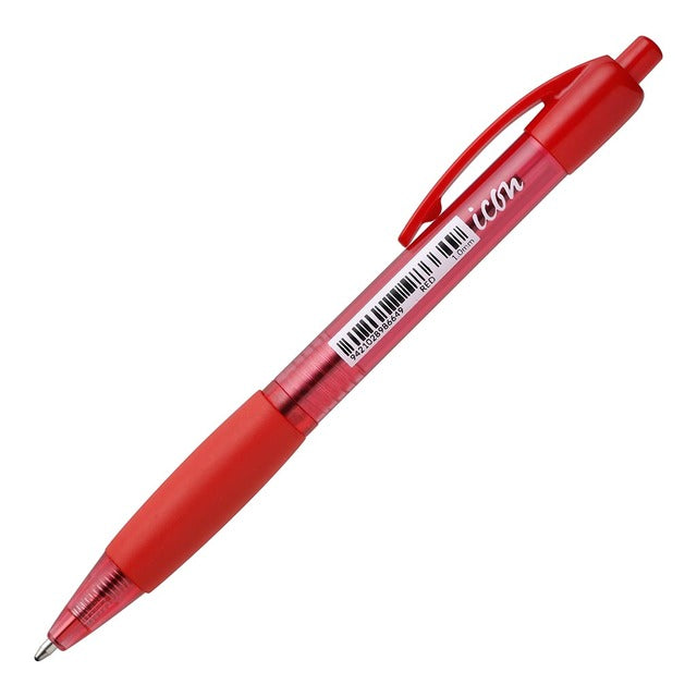 Red - Icon Retractable Ball Pen with Grip