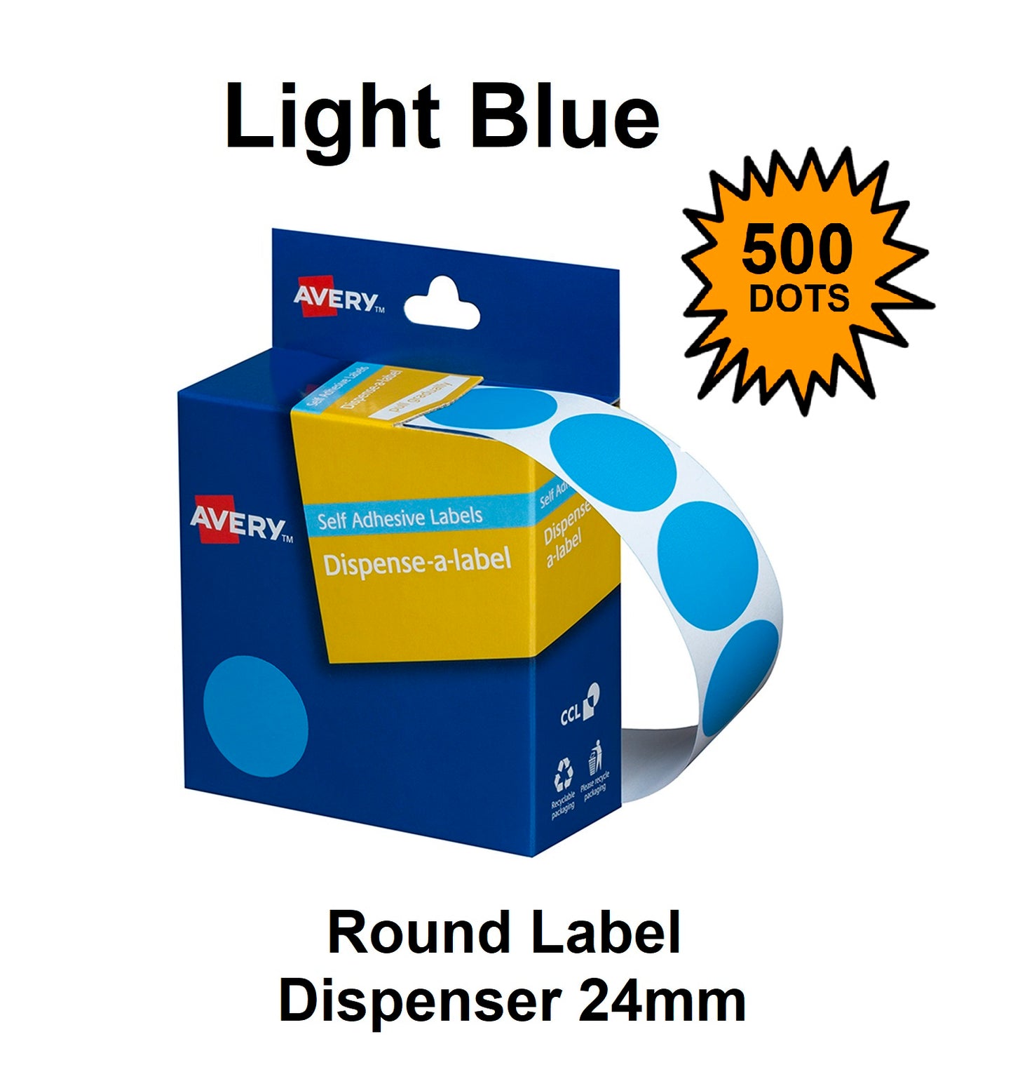 Light Blue 24mm - Coloured Dots Label Dispenser