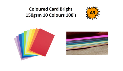A3 - Coloured Card Bright 150gsm 10 Colours 100's