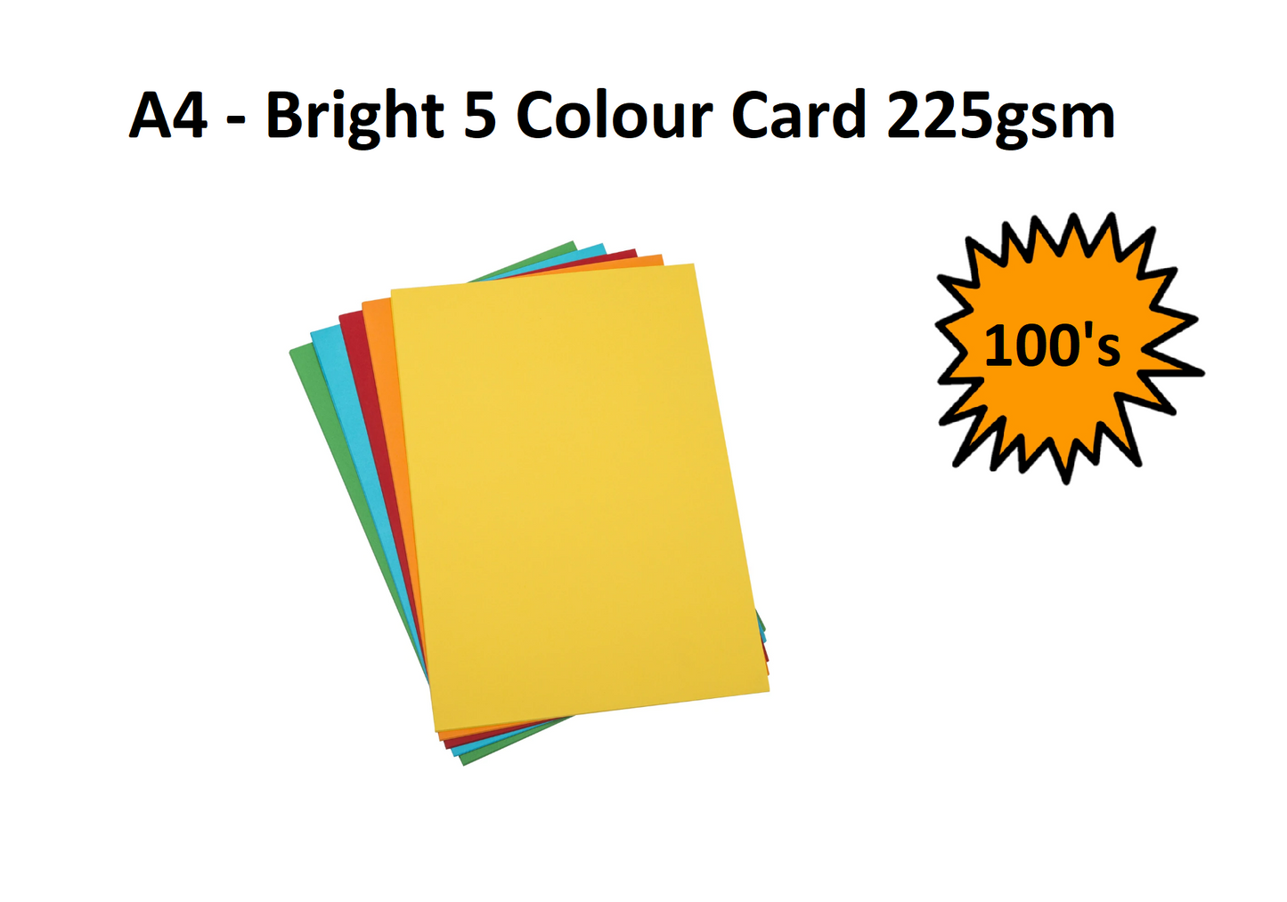 A4 - Bright 5 Colour Card 225gsm - 100's