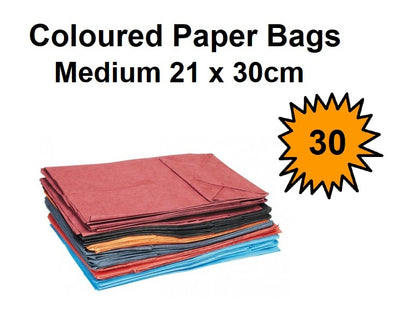 Coloured Paper Bags - Medium - 21 x 30cm - 30's